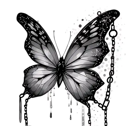 digital butterfly with sparkles and chains drilling down its wings  tattoo design idea