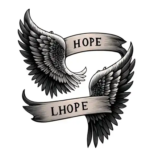 Two Wings in a form of band tattoo in the forearm with the word HOPE between them tattoo design idea