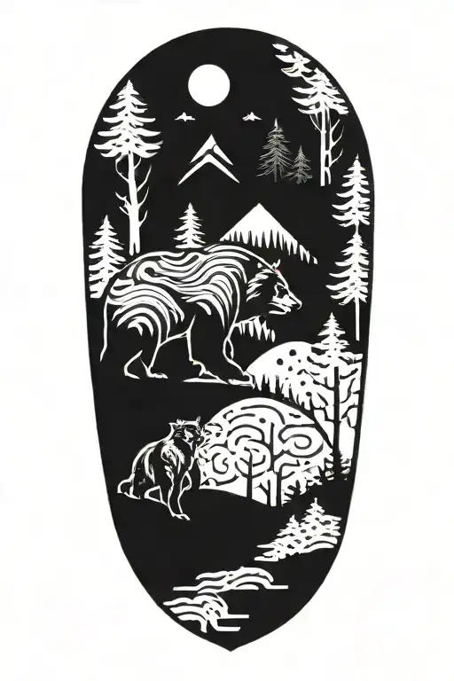 forest with bear walking tattoo design idea