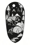 forest with bear walking tattoo design idea