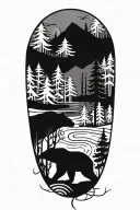 forest with bear walking tattoo design idea