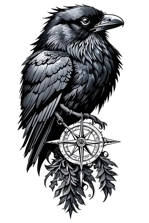 odin crow compass nordic inspired tattoo design idea
