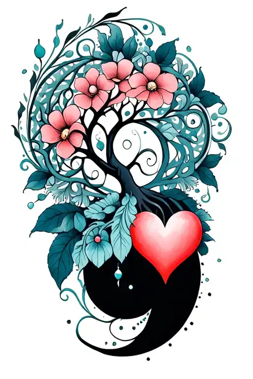 intricate mandala design incorporating tree of life and heart tattoo design idea