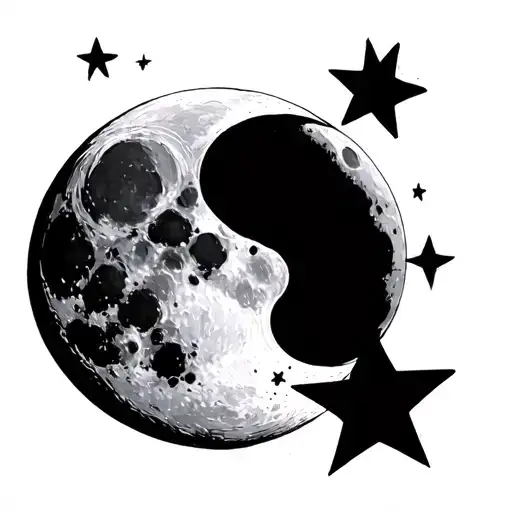 Waxing Gibbous Moon and three stars tattoo design idea