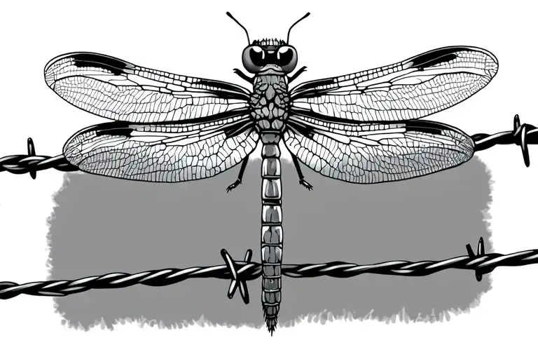 dragonfly sitting on barbed wire tattoo design idea