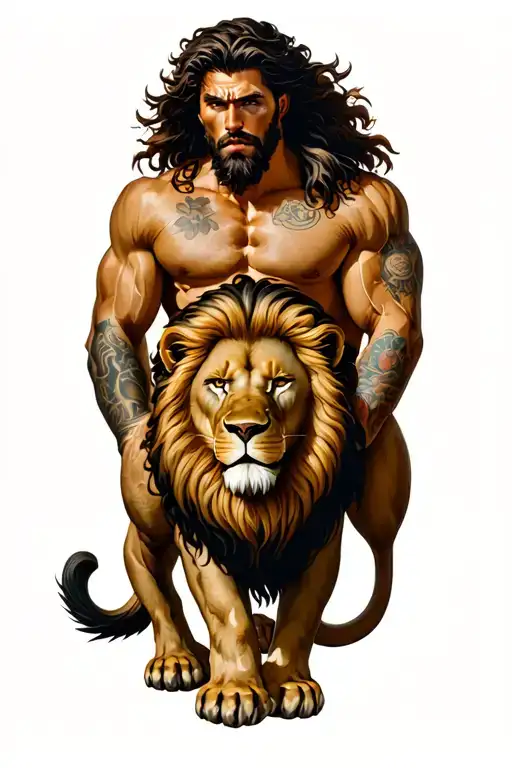hercules with lion wearing tattoo design idea