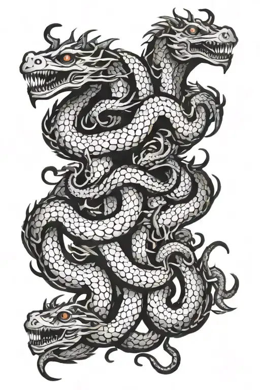multi headed hydra, tattoo, black tattoo design idea