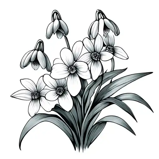 Bluebell and snowdrop flowers tattoo design idea