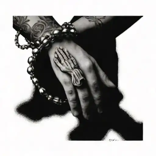 praying hands with rosary tattoo design idea