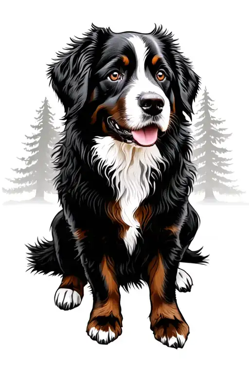 bernese dog in forest scene tattoo design idea