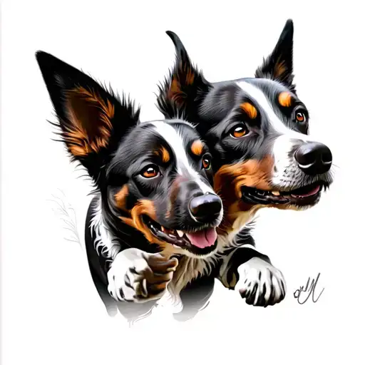 a gray blue heeler dog running tattoo design idea