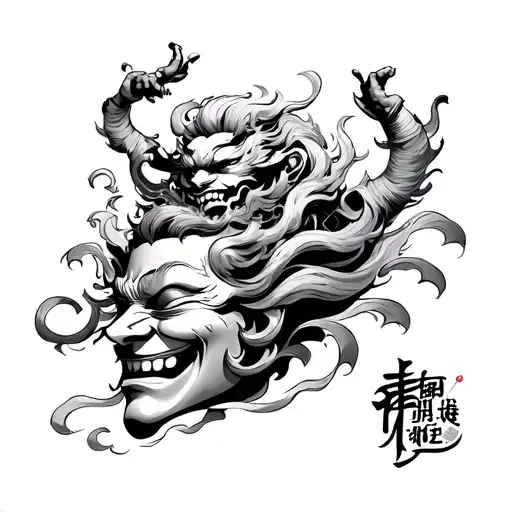 Raijin dancing on top of Hannys mask tattoo design idea