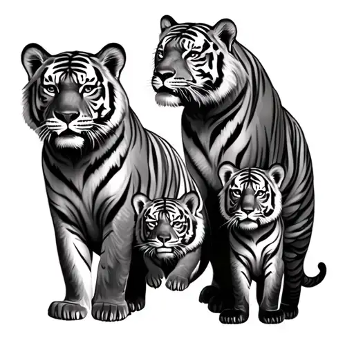 tiger and 3 cubs tattoo design idea