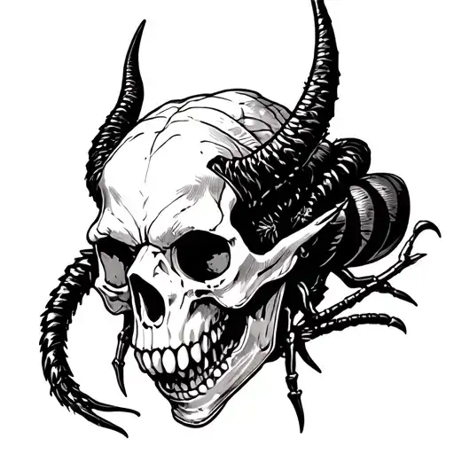 devil ridding a hornet skull tattoo design idea