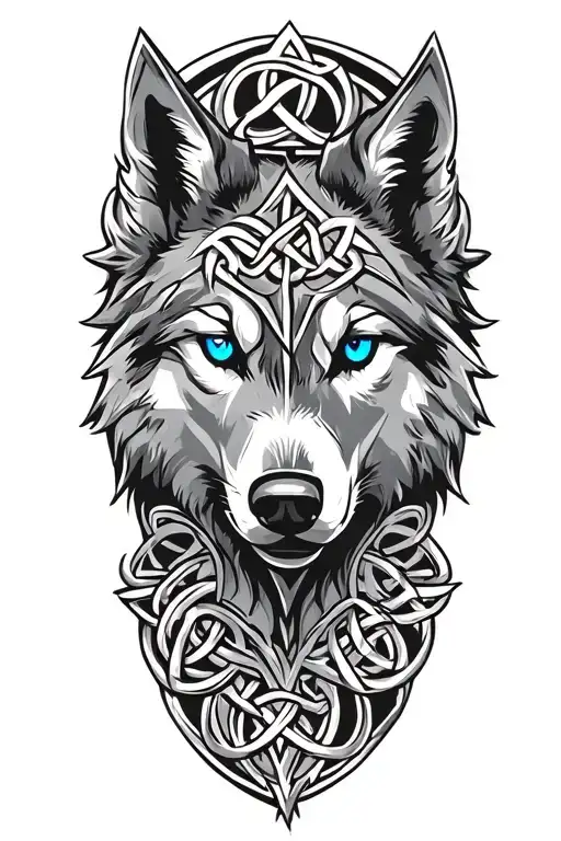 wolf with blue eyes on armor tattoo design featuring Celtic trinity knot  tattoo design idea