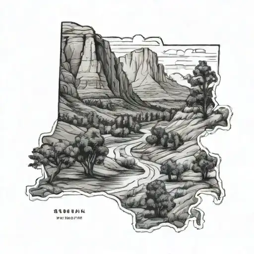  make a tattoo of southern Utah scenary, with black and white ink, or red ink. maybe in the shape of a stamp or envelope tattoo design idea