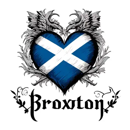 "Broxton" heart, Scotland flag, thislte  tattoo design idea