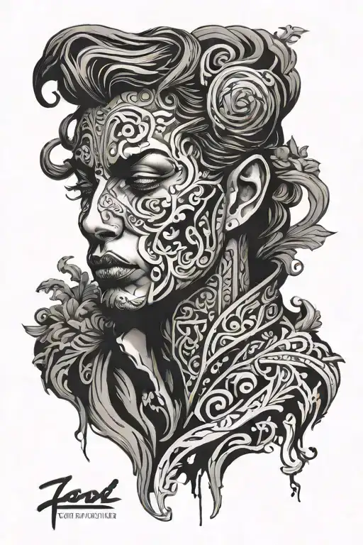 Face Hidden in Shadows: A figure lost in shadows, with unclear facial features. This is a search for identity. tattoo design idea