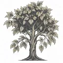 A poison tree, with jesus christ standing next to it bringing the leaves back on it. tattoo design idea