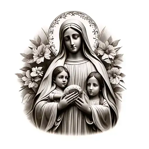 Our Lady Of Fatima with kids tattoo design idea