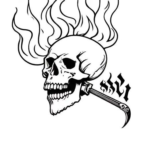 pantera tattoo of a skull on fire with Marlboro  cowboys from hell logo  tattoo design idea