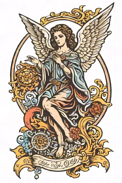 a biblical accurate angel with 3 eyes like fire tattoo design idea