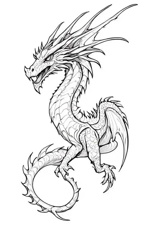 wingless dragon fine line tattoo tattoo design idea