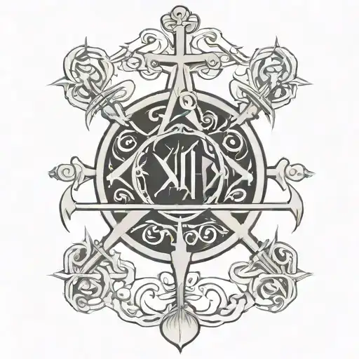 chi rho with alpha and omega on left and right side with anchor on bottom and YAHWEH in hebrew on top tattoo design idea