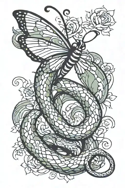 snake wrapped around butterfly tattoo tattoo design idea