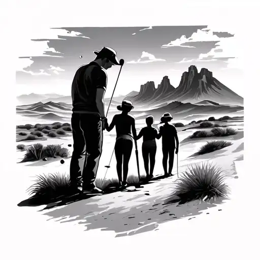 golf and family and desert landscape tattoo design idea