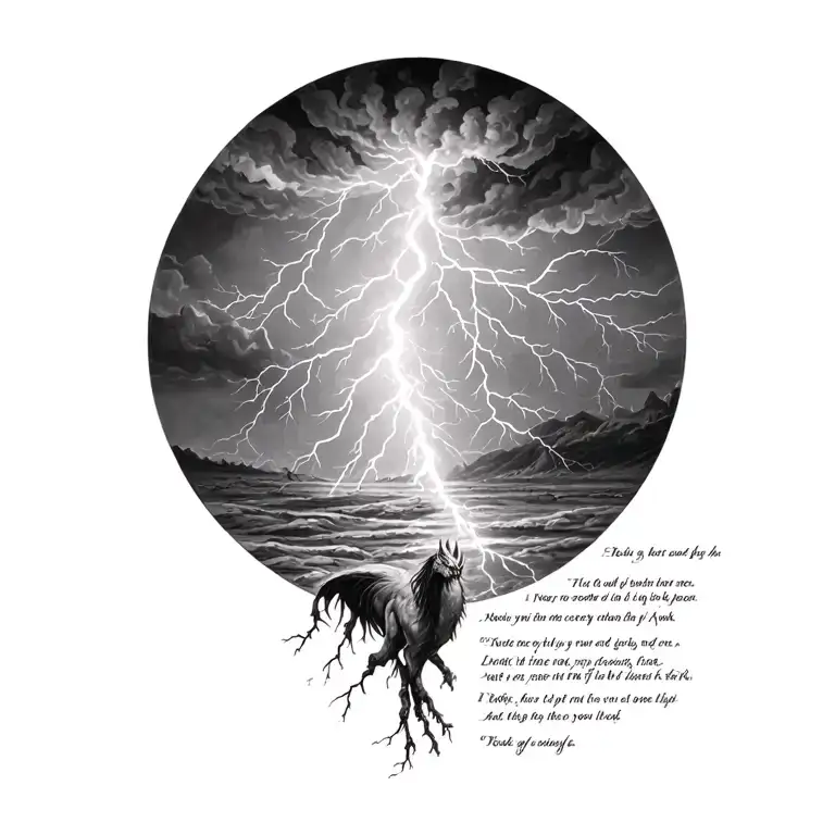 realistic lightning storm with lyrics incorporated tattoo design idea