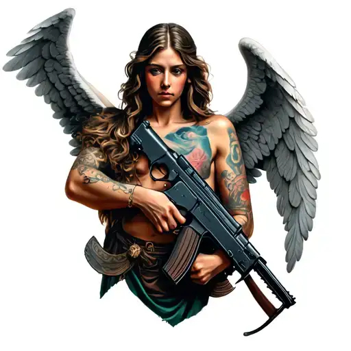 Angel with AK 47 tattoo design idea