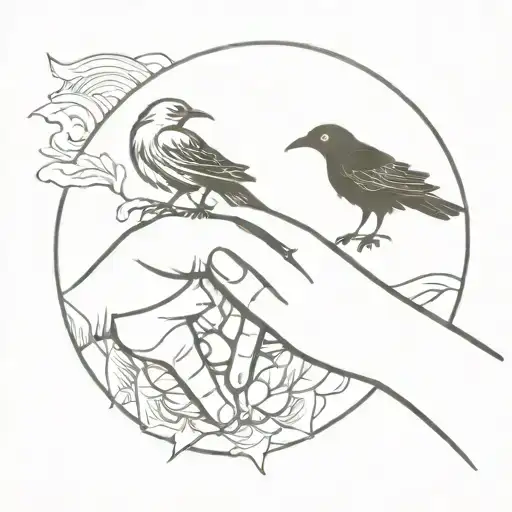 simplistic, japanese vibe, everlasting love, raven, sun, couples tattoo, hands holding tattoo design idea