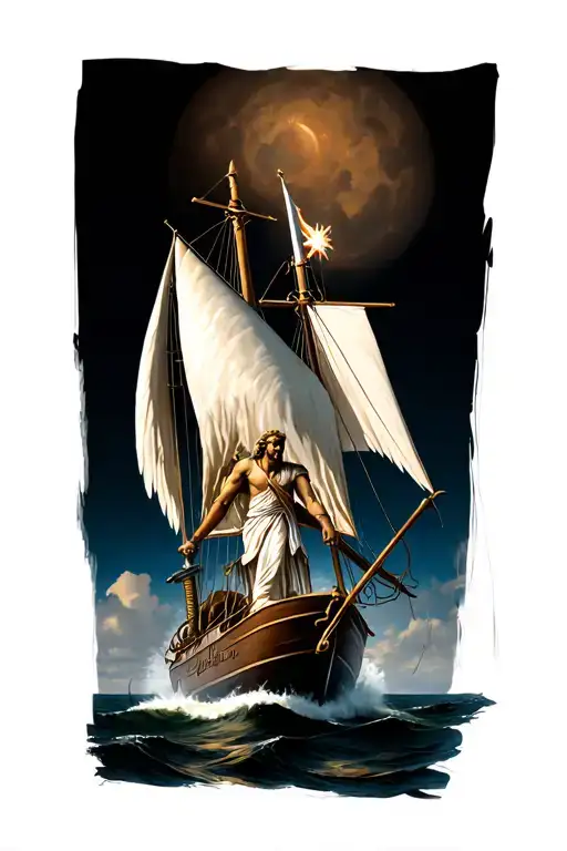 st michael with sword on a sailboat tattoo design idea