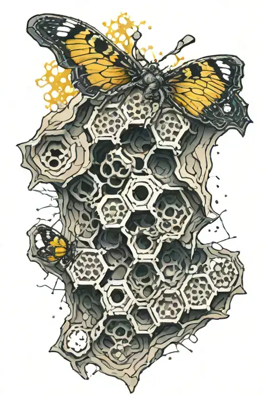skin ripped open to reveal honeycomb on chest and down left shoulder tattoo design idea