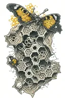skin ripped open to reveal honeycomb on chest and down left shoulder tattoo design idea