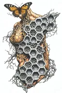 skin ripped open to reveal honeycomb on chest and down left shoulder tattoo design idea