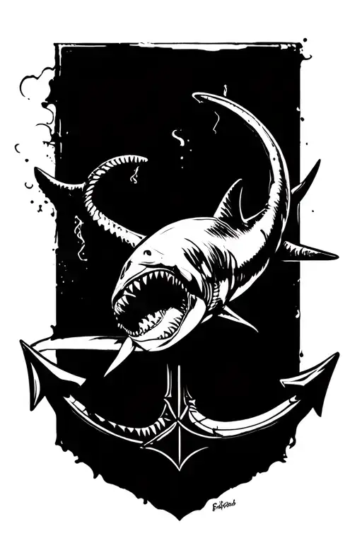 shark compas anchor  tattoo design idea