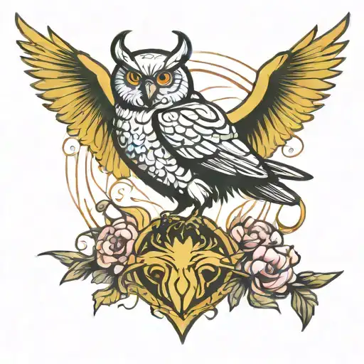 Bull, raven, owl, stork, loki, fire tattoo design idea