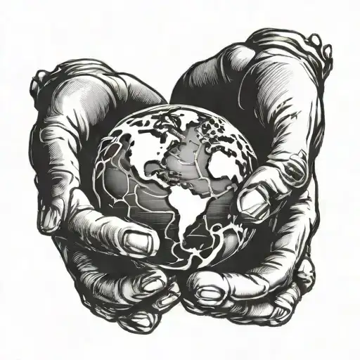 two baby hands holding earth from below tattoo design idea