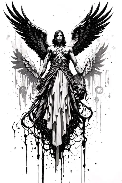 Icarus fall with cyberpunk elements tattoo design idea