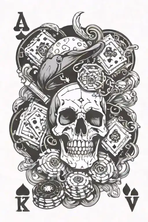 PLAYING CARDS POKER CHIPS mephedrone skull tattoo design idea