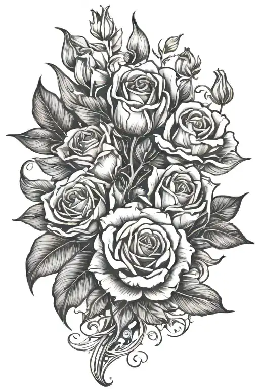 Rose, Tulip, jasmine, Lilac, peacock tattoo design idea
