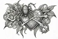spider and realistic heart with dagger and cross surrounded tattoo design idea