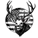 Skulls deer american flag tattoo design idea