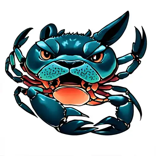 fu dog protecting a crab tattoo design idea
