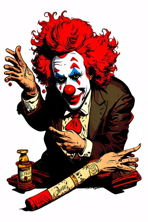 Clown drug addiction tattoo design idea