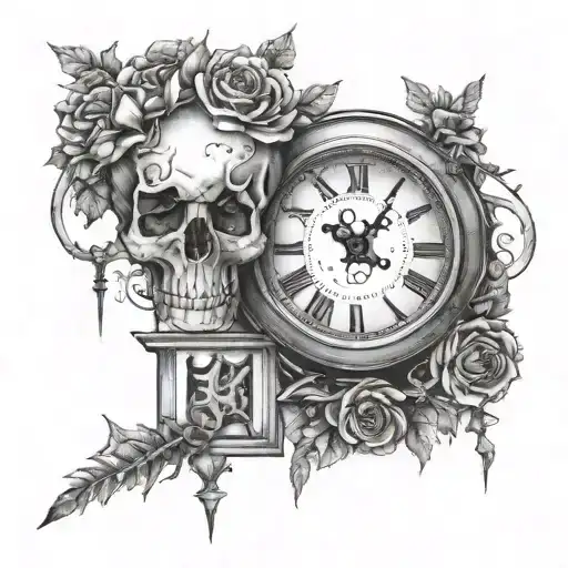 pain time misery  healing Roman numerals skulls tattoo design idea