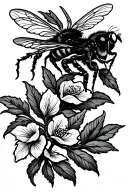 willow branch and bee flying tattoo design idea