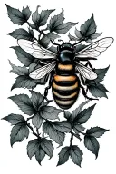 willow branch and bee flying tattoo design idea